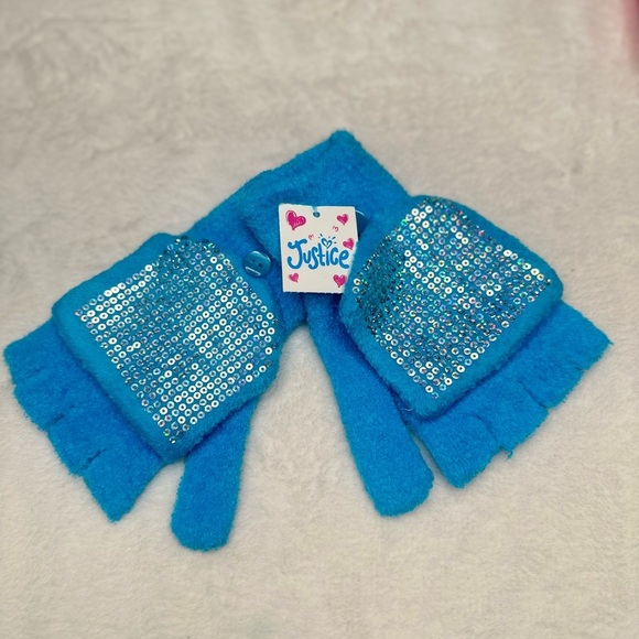 Justice Girls Cozy One Size Fit All Winter Gloves Sequence Blue Super Soft - Picture 1 of 9